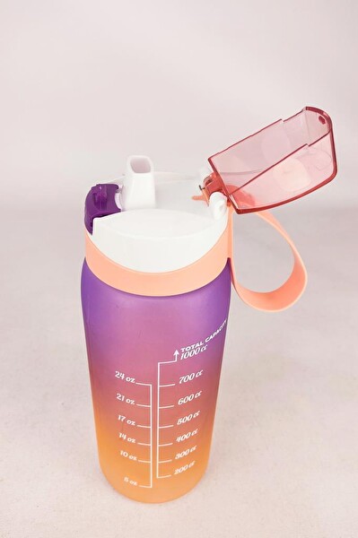 DigitHome 1 L Çift Renk Ölçü Baskılı Motivasyon Sağlıklı Plastik Yavruağzı Su Şişesi – 161646-162 C1-1-139