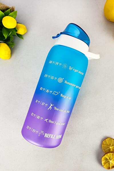 DigitHome 1 L Çift Renk Ölçü Baskılı Motivasyon Sağlıklı Mavi Plastik Su Şişesi – 161546-160 C1-1-139
