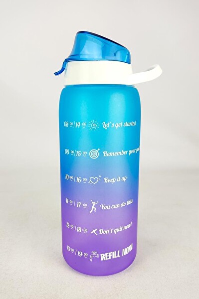 DigitHome 1 L Çift Renk Ölçü Baskılı Motivasyon Sağlıklı Mavi Plastik Su Şişesi – 161546-160 C1-1-139