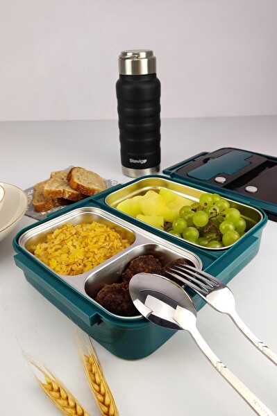 DigitHome Bölmeli Çelik Hazneli 25 CM Yeşil Yemek Taşıma ve Saklama Kabı YK1392 C320.025