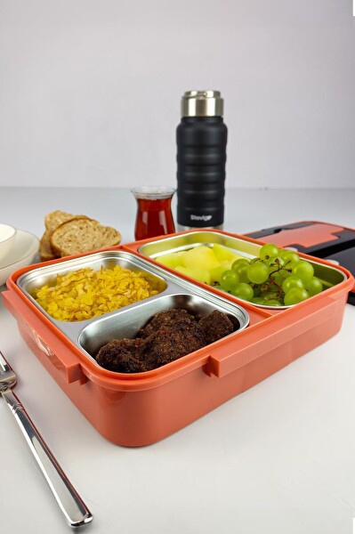 DigitHome Bölmeli Çelik Hazneli 25 CM Turuncu Yemek Taşıma ve Saklama Kabı YK1392 C320.025