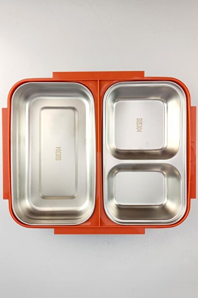 DigitHome Bölmeli Çelik Hazneli 25 CM Turuncu Yemek Taşıma ve Saklama Kabı YK1392 C320.025