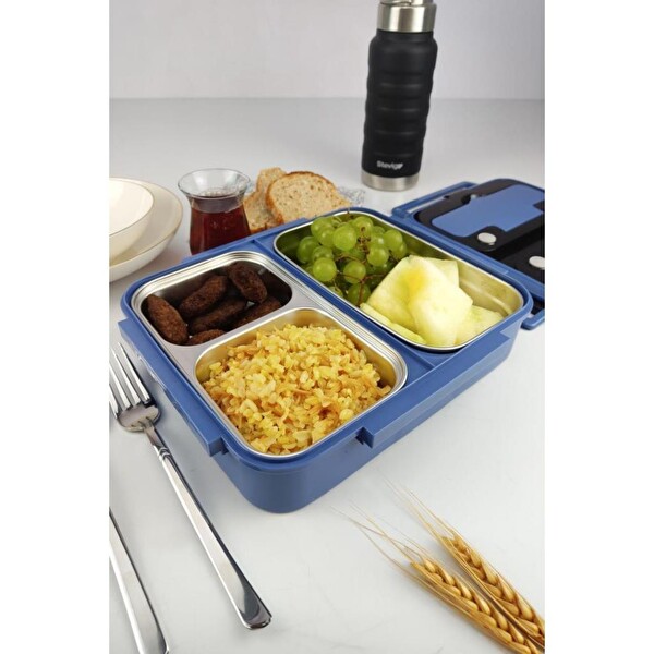 DigitHome Bölmeli Çelik Hazneli 25 CM Mavi Yemek Taşıma ve Saklama Kabı YK1392 C320.025