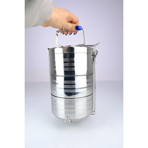 DigitHome 3’lü Çelik Hazneli Gri Yemek Taşıma Saklama ve Sefer Tası YK1091 C320.025