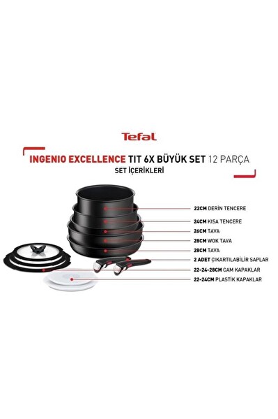 Tefal L76390 Ingenio Titanyum 6X Excellence Büyük Tava ve Tencere Seti 12 Parça