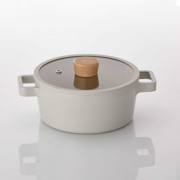 Neoflam Fika Alüminyum Bej Cam Kapaklı Döküm Tencere 18 CM