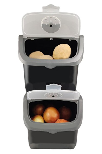 DigitHome Coral 2'li Soğan Patates Saklama Kabı 12 Litre - Gri C320.037