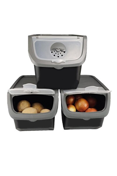 DigitHome Coral 3'lü Soğan Patates Saklama Kabı 12 Litre - Gri C320.037