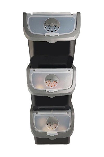 DigitHome Coral 3'lü Soğan Patates Saklama Kabı 12 Litre - Gri C320.037