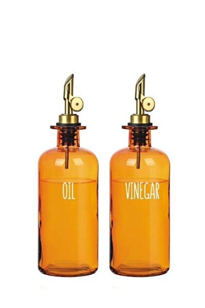 DigitHome 2'li Cam Zeytinyağı ve Sıvıyağ Şişesi Otomatik Kapaklı Etiketli Yağdanlık Amber 500 Ml – I/8 C1-1-289