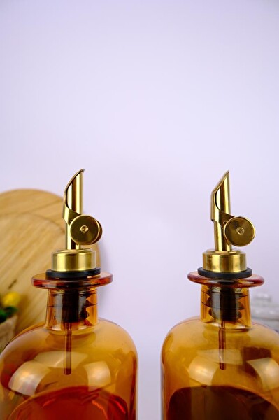 DigitHome 2'li Cam Zeytinyağı ve Sıvıyağ Şişesi Otomatik Kapaklı Etiketli Yağdanlık Amber 500 Ml – I/8 C1-1-289