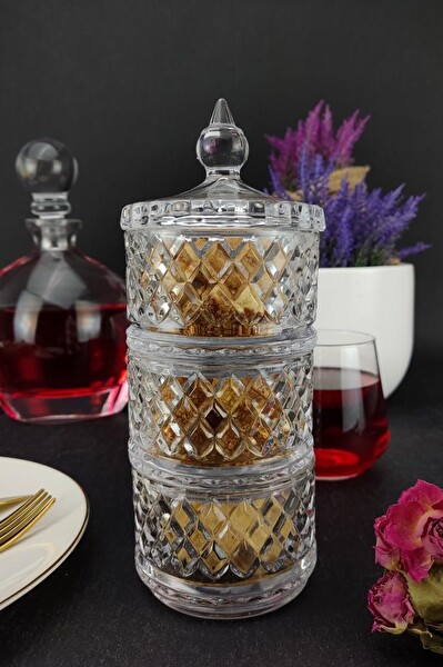 DigitHome Ayaklı 3 Katlı Cam Sunumluk Kurabiyelik ve Şekerlik 21 Cm – KU.MKZ.003 C1-1-288