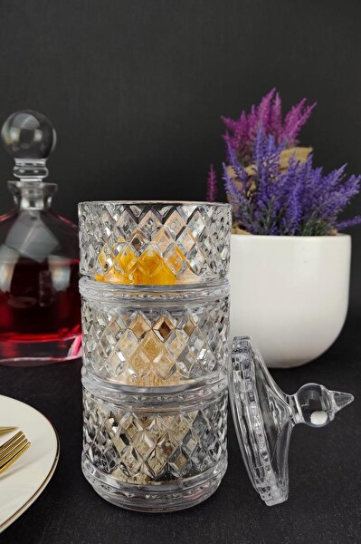 DigitHome Ayaklı 3 Katlı Cam Sunumluk Kurabiyelik ve Şekerlik 21 Cm – KU.MKZ.003 C1-1-288