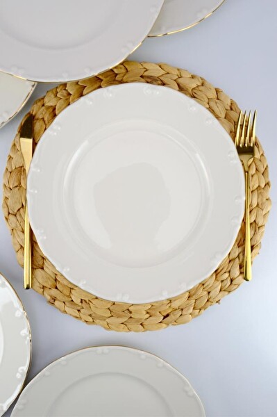 DigitHome Liana 6’lı Porselen Servis Tabağı Seti Gold Yaldızlı 27 Cm Krem – TL4036280 C320.225