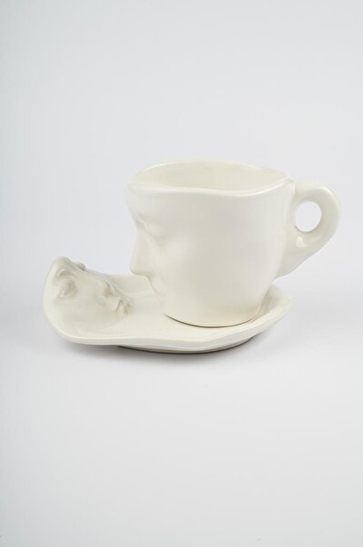 Mithra Life 260 ML Yüz Şekilli Seramik Beyaz Kupa Takımı MIT1081