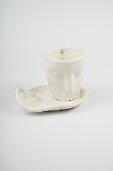 Mithra Life 260 ML Yüz Şekilli Seramik Beyaz Kupa Takımı MIT1081