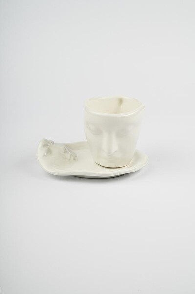 Mithra Life 110 ML Yüz Şekilli Seramik Beyaz Türk Kahvesi Fincan Takımı MIT1079