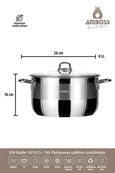 Amboss Saphire Cam Kapaklı 26 CM Derin Tencere SAP-4332