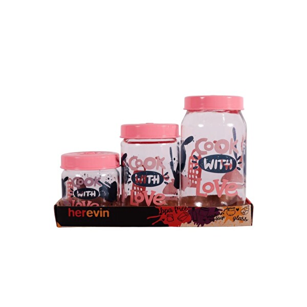Herevin 139357-810 Desenli Teneke Kutulu Kavanoz Seti 3'lü (425-660-1000 ML)