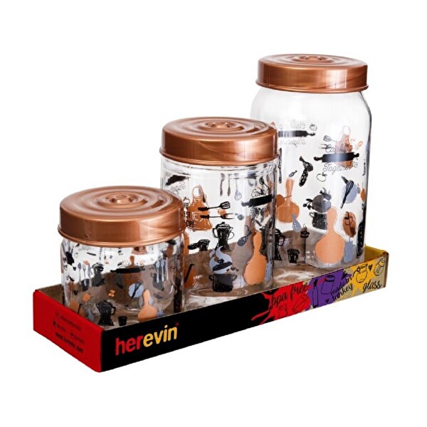 Herevin 139357-810 Desenli Kavanoz Seti 3'lü (425-660-1000 ML)