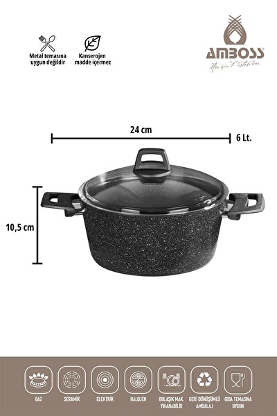 Amboss ASTEN 7 Parça Orion Siyah Tencere Seti - 26 CM Krep Tava ve 18 CM Kuvars Sahan