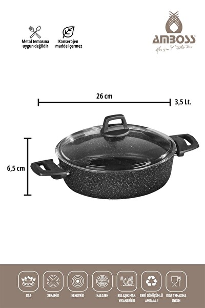 Amboss ASTEN 7 Parça Orion Siyah Tencere Seti - 26 CM Krep Tava ve 18 CM Kuvars Sahan