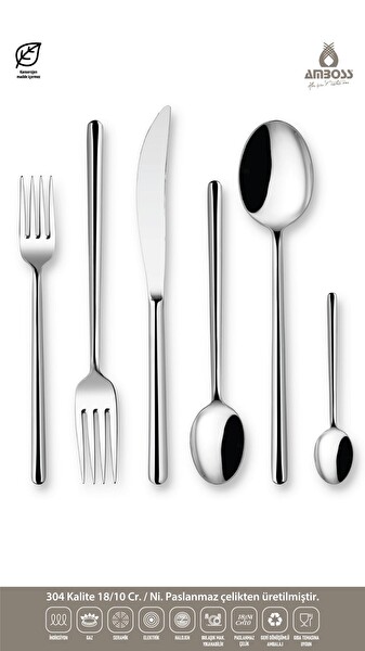 Amboss Pearl 72 Parça 12 Kişilik Paslanmaz Çelik Çatal Kaşık Bıçak Seti