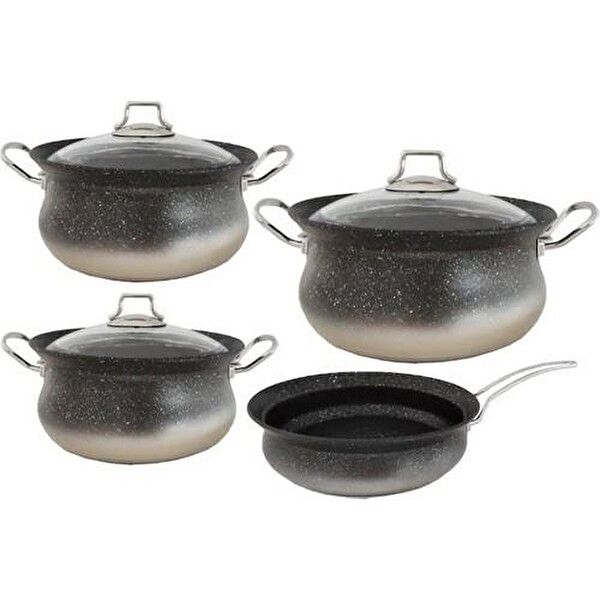 OMS 7 Parça Granit Bakraç Tencere Set İndüksiyonlu Silver 3044