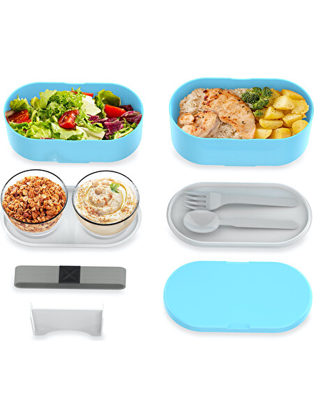 Zweikell Boxy Large Carolına 3 Bölmeli 1450Ml (49Oz) Lunch Box - Yemek Taşıma Kabı - Mavi