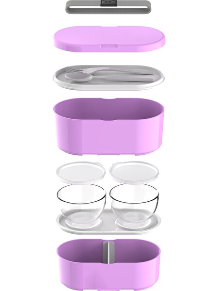 Zweikell Boxy Large Crocus 3 Bölmeli 1450Ml (49Oz) Lunch Box - Yemek Taşıma Kabı - Mor