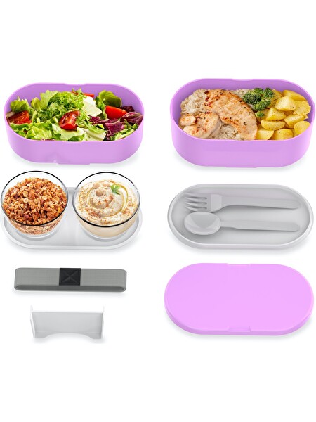 Zweikell Boxy Large Crocus 3 Bölmeli 1450Ml (49Oz) Lunch Box - Yemek Taşıma Kabı - Mor