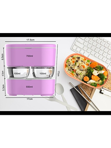 Zweikell Boxy Large Crocus 3 Bölmeli 1450Ml (49Oz) Lunch Box - Yemek Taşıma Kabı - Mor