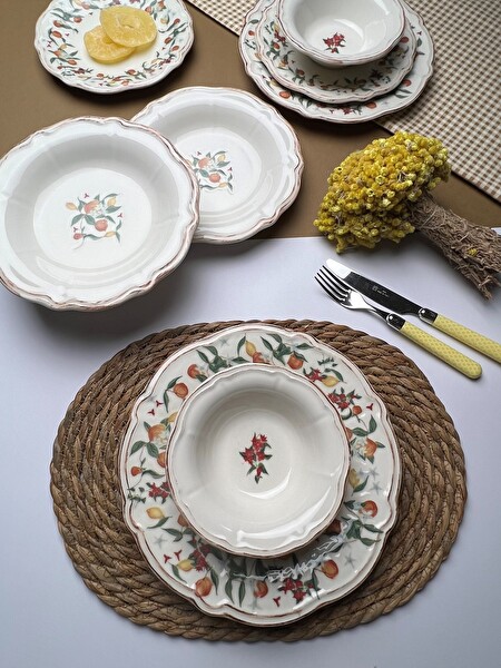 Tabak Evi Fulya Food Garden Porselen Yemek Takımı 6 Kişilik 24 Parça