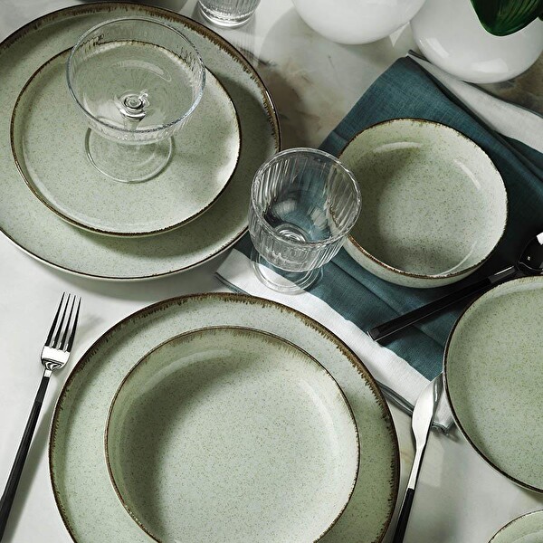 Kütahya Porselen Moderna 24 Parça Yemek Takımı Pearl P03 Yeşil