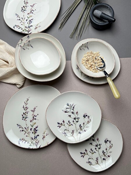 Tabak Evi Porselen Pebble Yemek Takımı Lila 4 Kişilik 12 Parça