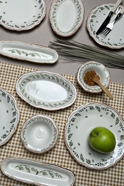 Tabak Evi Stoneware Flower Green Kahvaltı Takımı 6 Kişilik 14 Parça