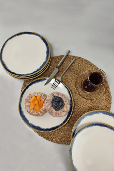 DigitHome Line 6'lı Porselen Pasta Tabağı 21 Cm Mavi – TL4017340 C320.003