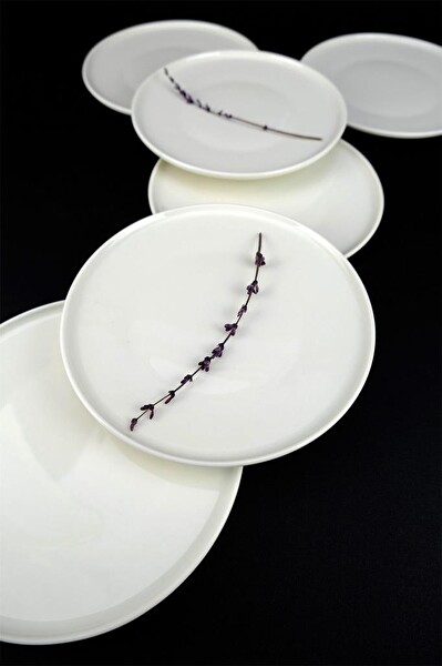 DigitHome Elif 6'lı Porselen Pasta ve Sunum Tabağı Seti 21 Cm Krem - TL4052396 C320.003