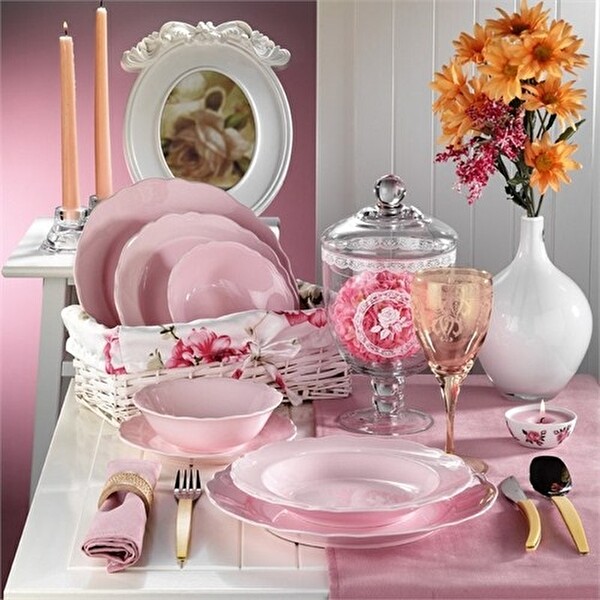 Kütahya Porselen Lar 24 Parça 6 Kişilik Yemek Takımı Pearl Pembe 616