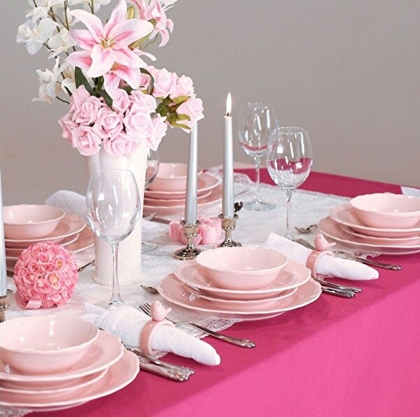 Kütahya Porselen Lar 24 Parça 6 Kişilik Yemek Takımı Pearl Pembe 616