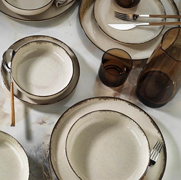 Kütahya Porselen Moderna 24 Parça Yemek Takımı Pearl P02 Tarçın