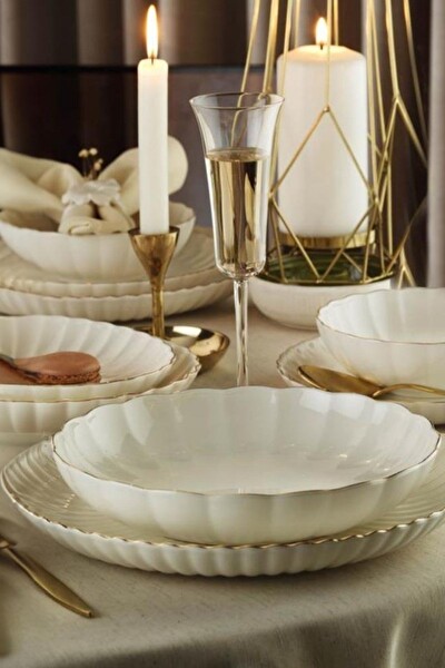 Kütahya Porselen Bone Luz Form Yemek Takımı Altın 24 Parça 6 Kişilik