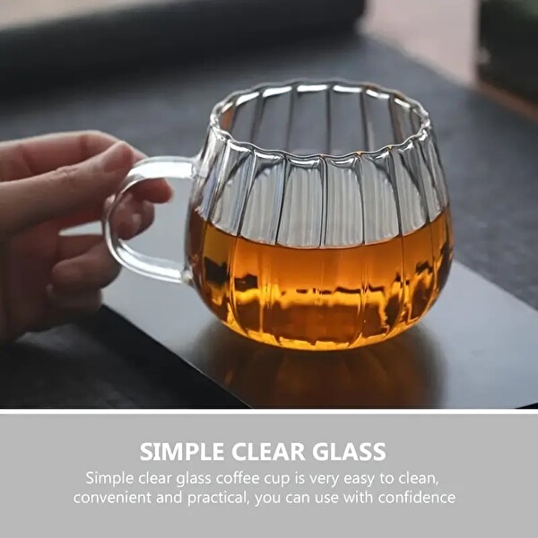 Mithra Life Ateşe Dayanıklı 400 ML Çizgili Cam Kupa Bardak MIT1099