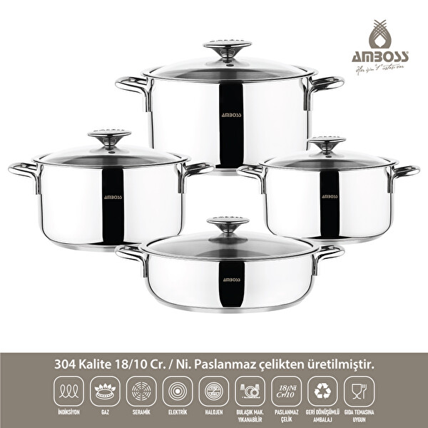 Amboss White 13 Parça Cool Çelik Tencere - Servis Seti