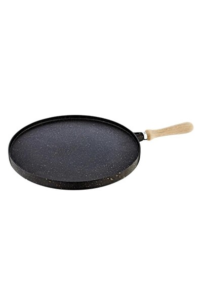 OMS 3285 Döküm Granit Yuvarlak Çift Taraflı 34 CM Gözleme Tavası Siyah