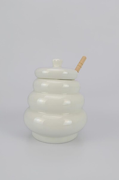 Acar Pamira Ahşap Kaşıklı Porselen Bal Kavanozu - YAM-06128