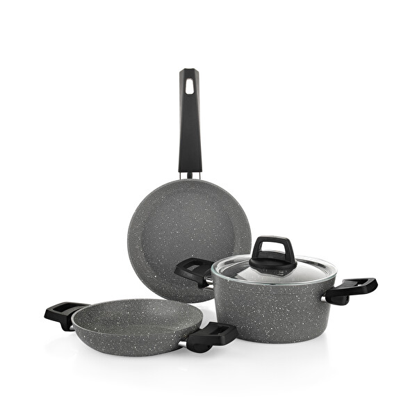Schafer Eternal 3'lü Set Tencere 18 CM - Sahan 18 CM - Tava 18CM-Gri 1S1621-22005-GRI01
