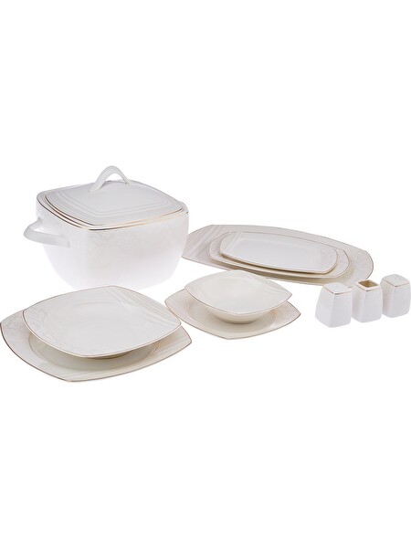 Emsan Bone Yeni Nilüfer 60 Parça 12 Kişilik Yemek Takımı Yarım Kare