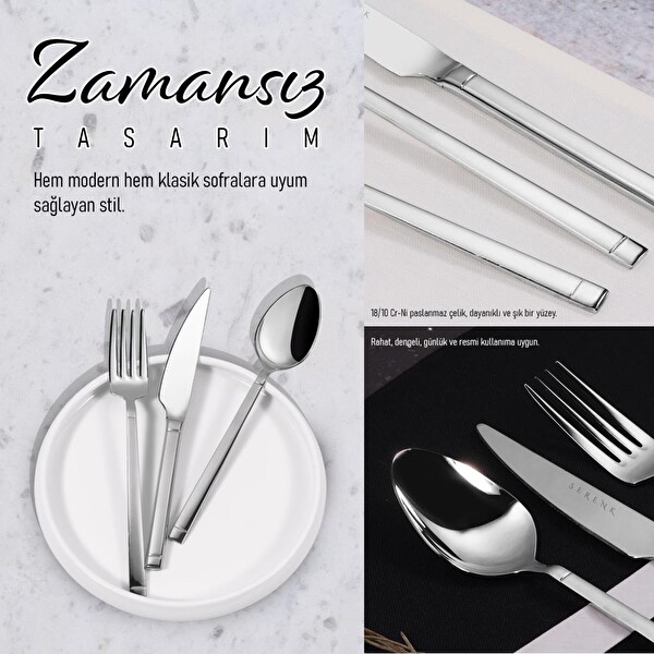 Serenk Barselona Çelik Çatal Kaşık Bıçak Takımı 24 Parça