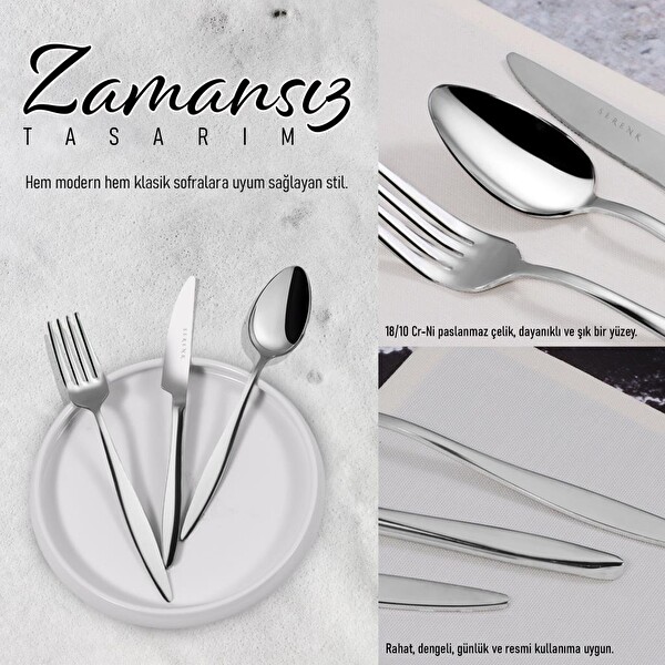 Serenk Milano Çelik Çatal Kaşık Bıçak Takımı 42 Parça